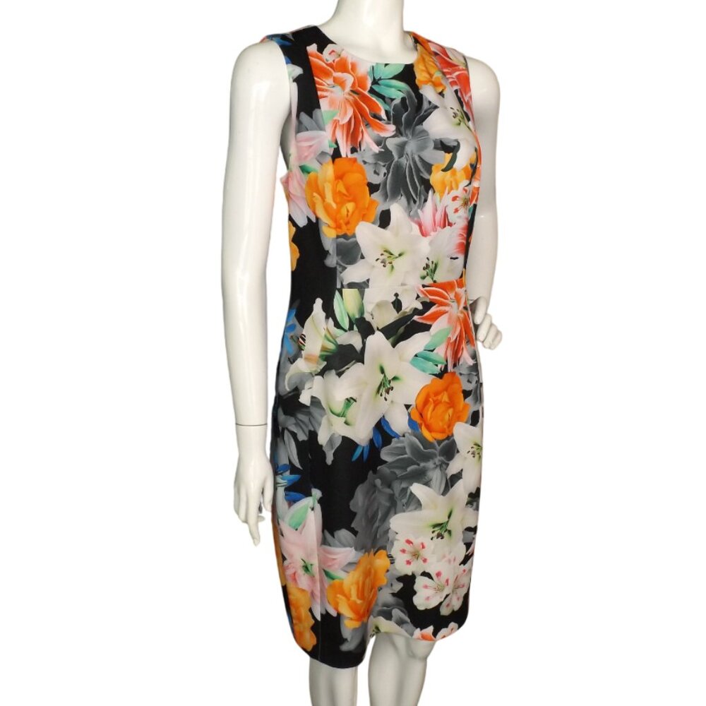 CALVIN KLEIN Dress, 12, Multicolor Floral, Sleeveless A-Line, Zips, Bold print - Picture 4 of 11